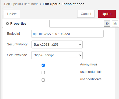 kepware node-red encrypted opc ua node