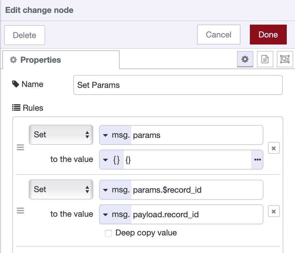 Change node preparing parameters for marking record as sent