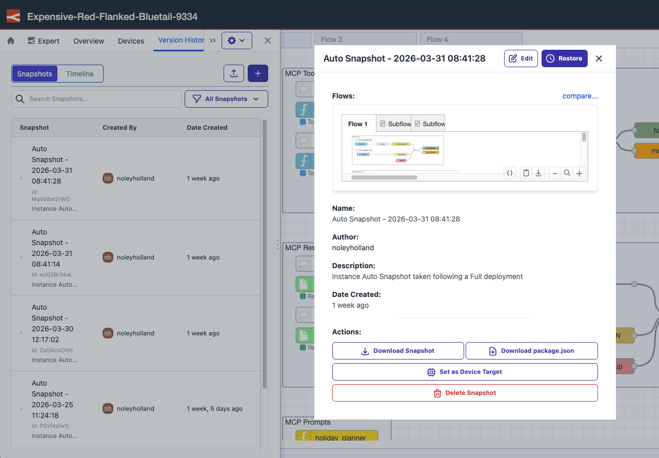 Snapshot detail modal open inside the immersive editor
