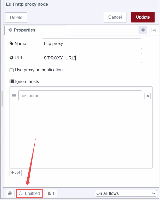 Image showing option to enable/disable node